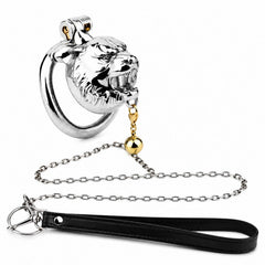 tiger stainless steel chastity cage with bell and black leash