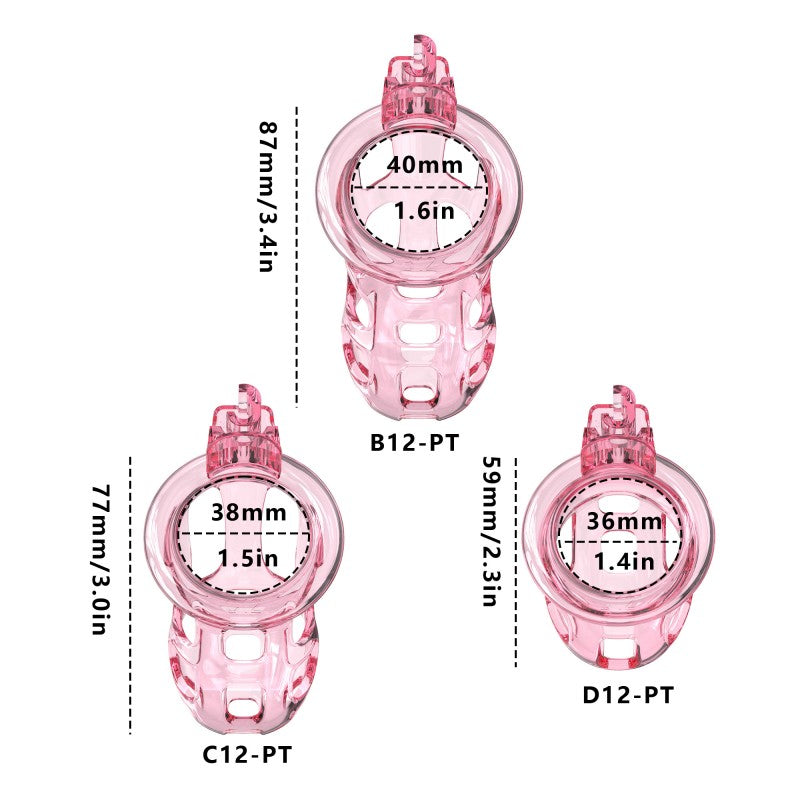 Transparent pink Soft Cobra size chart for three cage lengths