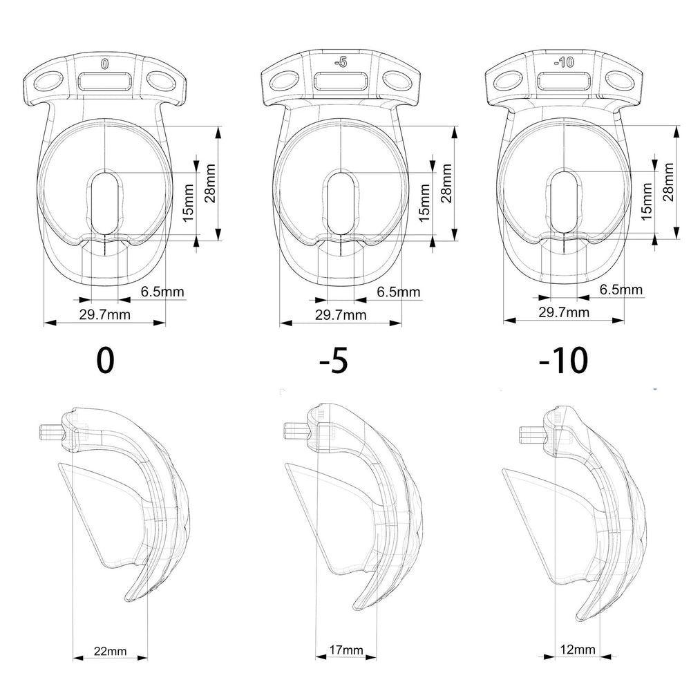 Vulva flat cage dimensions for 0, -5 and -10 profiles