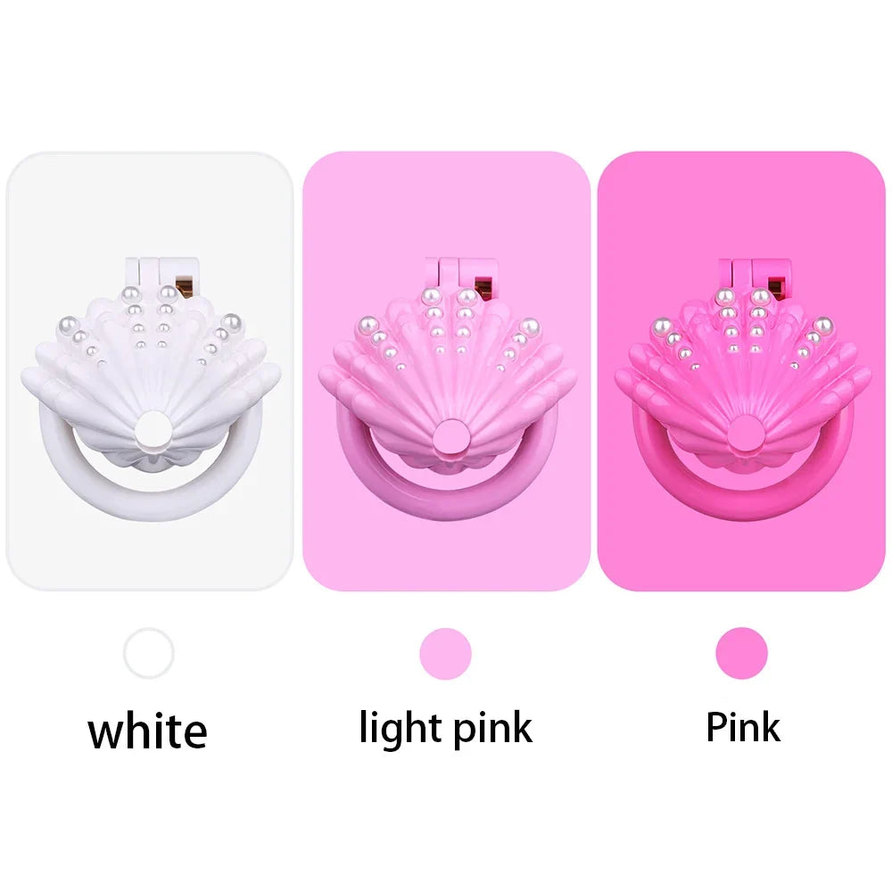 White, light pink and pink pearl shell chastity cage colors