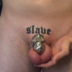 Worn profile of ZC-057 flat metal chastity cage
