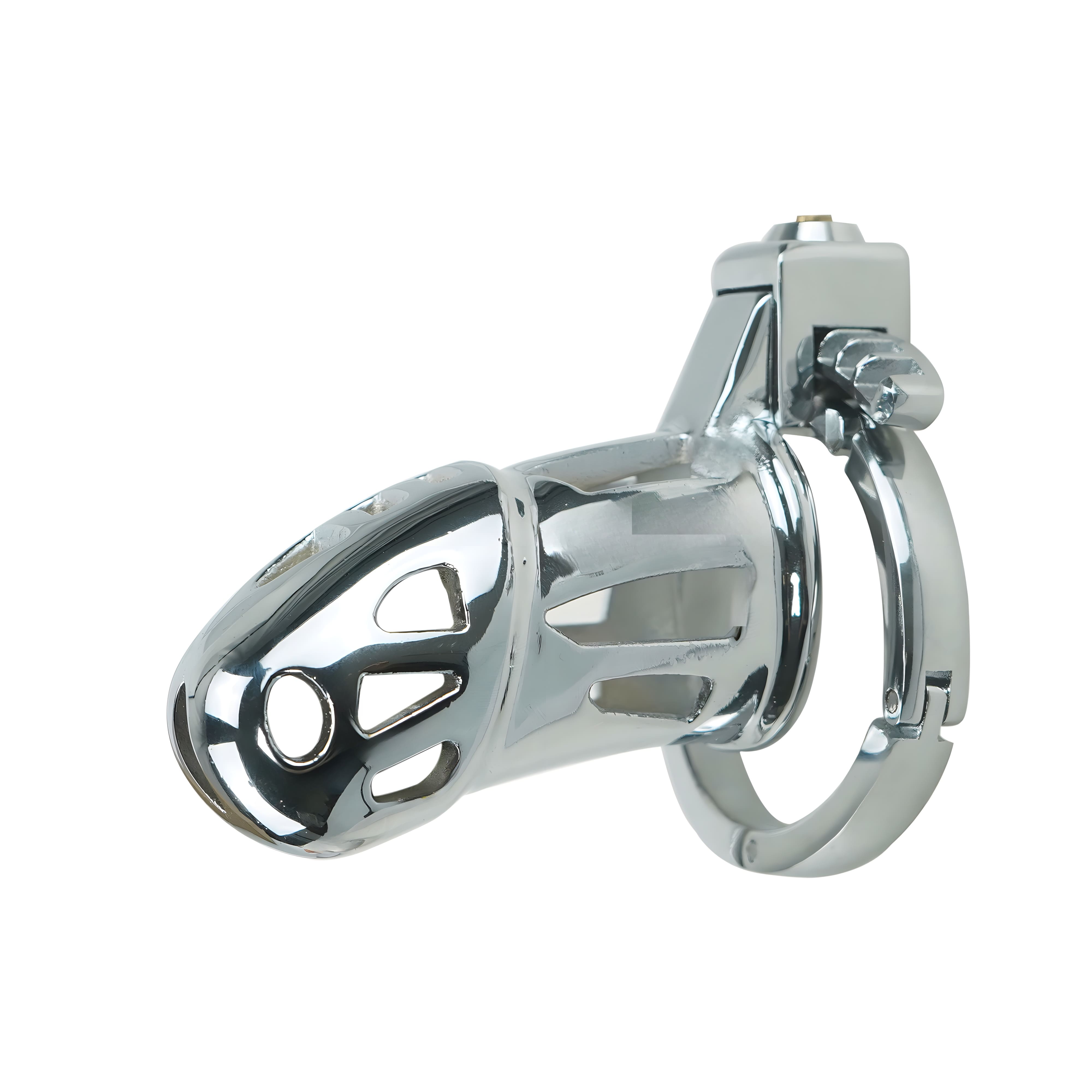 ZC-090 adjustable metal chastity cage with rounded open-frame front